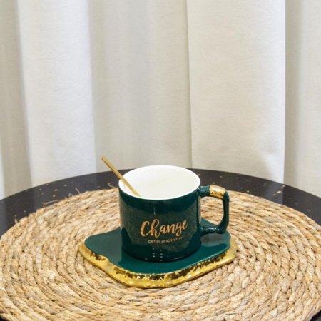 فنجان شاي مع صحن بورسلان ملون مكتب مع معلقة CL03 ^×^