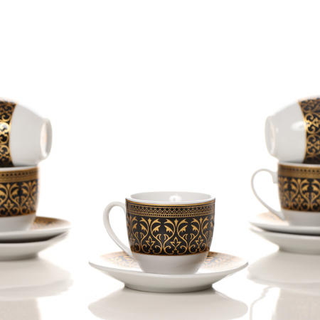 طقم فناجين قهوة 12 فنجان + 12 متكة ع.PVC بورسلان مرسم اسلامي P12-4 ++