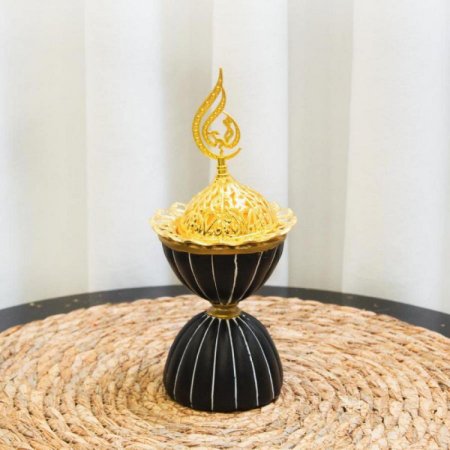 مبخرة بوسلان اسود شكل ساعة رمل مسكة الحياة ذهبي P219 ^×^