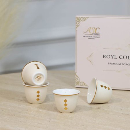 طقم فناجين سادة/12بورسلان بيج LYB12/S-B2338BEIGE مرسم معين ذهبي ++ZW1